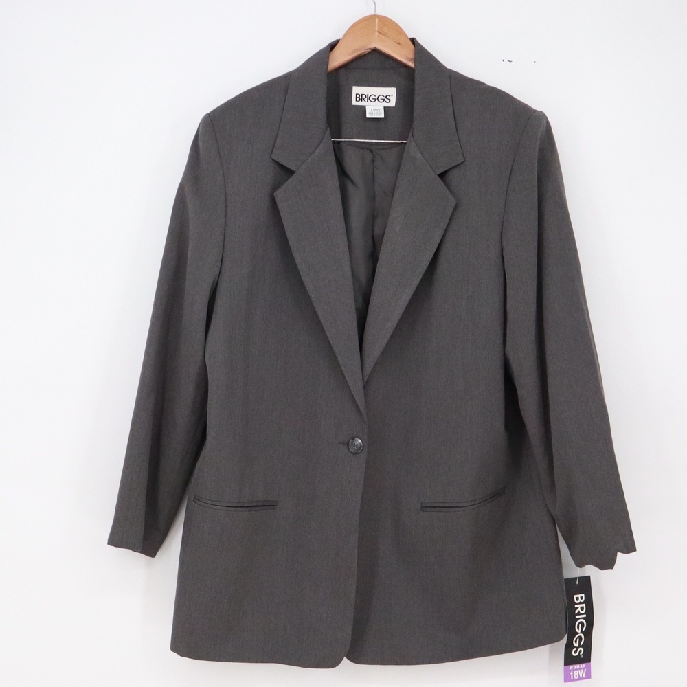 Briggs Blazer Womens 18W Charcoal Gray Single Button Professional NEW